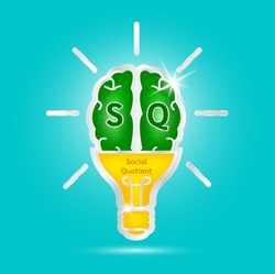 SQ Emotional intelligence. Heart and brain on balanced scale symbol. Intelligence Quotient and Social Quotient of a child. Design logo products in the form of the brain, light bulb. Vector EPS10.