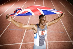 Portrait of a male athlete with UK flag