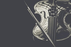 Violin on a black background,Classical violin isolated on dark background. Classical musical instrument,Top view violin black background