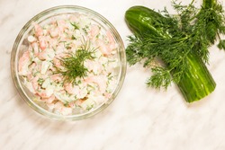 Cool and creamy shrimp salad with dill.