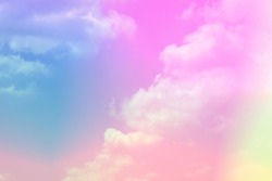 beauty sweet pastel soft yellow with fluffy clouds on sky. multi color rainbow image. abstract fantasy growing light