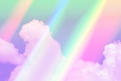 beauty sweet pastel green yellow colorful with fluffy clouds on sky. multi color rainbow image. abstract fantasy growing light