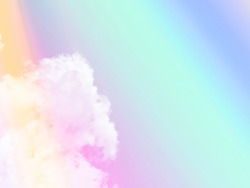 beauty sweet pastel green blue  colorful with fluffy clouds on sky. multi color rainbow image. abstract fantasy growing light