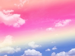 beauty sweet pastel red yellow colorful with fluffy clouds on sky. multi color rainbow image. abstract fantasy growing light