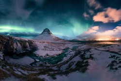 Kirkjufell with Northern lights - Iceland - Winter