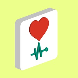 Heart cardiogram, simple vector icon. Illustration symbol design template for web mobile UI element. Perfect color isometric pictogram on 3d white square. Heart cardiogram icons for business project