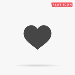 Heart Icon Vector.  Perfect Love symbol. Valentine's Day sign, emblem isolated on white background with shadow, Flat style for graphic and web design, logo. EPS10 black pictogram.
