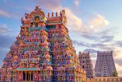 Colourful Temple Gopurams in Srirangam, Trichy town of tamilnadu in india
