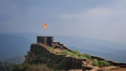 Pratabgad Fort, one of the Most crucial forts of Shivaji Maharaj. as seen from the top, Near Mahabaleshwar, India
A historic maratha fort in the western ghats with selective focus and copy space.
