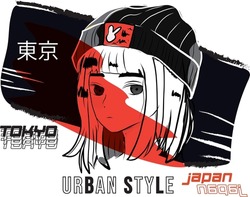 asian anime manga k-pop girl illustration vector graphic japanese text English translation is tokyo