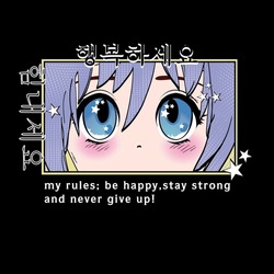 asian korean anime girl illustration vector graphic korean text English translation is be happy and stay strong