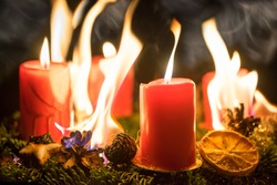 Danger of fire hazard from a burning advent wreath during Christmas season 