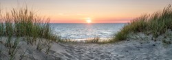 Beautiful sunset on the dune beach, North Sea, Germany