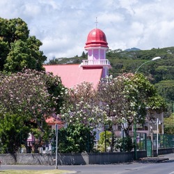 Pink church on Tahiti island, French Polynesia