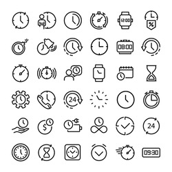 36 Time icon vector illustration. Alarm, hourglass, stopwatch, timer sign in outline style