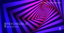 Psychedelic background. Optical illusion. Spiral pattern of growing squares.