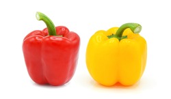 ฺRed and yellow bell peppers isolated on white background.