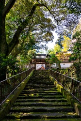 Stone steps to the gate of Tamonin temple in Kato, Hyogo, Japan