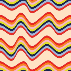 Wavy Rainbow Stripe Retro Seamless Pattern Background 70s 80s Funky