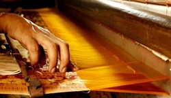 Artists Artisans Handicrafts Handmade Manufacturing Unit Cotton Silk Hand loom India Indian Village Designs Thread Work Colorful Yellow Golden Culture Cultural