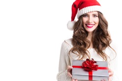 Cute woman holding a Christmas and New Year gifts.