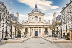 Education in Paris, France. Sorbonne University building.