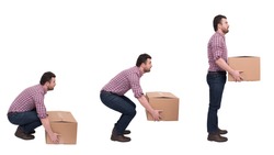 Proper heavy weight boxes lifting against backache