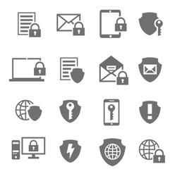 Business data protection technology and cloud network security icons set black vector