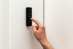 Digital Door Key or Electronic Key System, Keypad lock on Wooden Door for access to room security