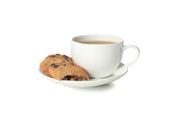 Coffee with chocolate chip cookies isolated on white background