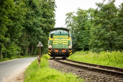 Polish classic diesel locomotives Fablok SM42-350 on a tracks.