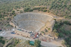 Aerial view of the ancient theatre at Nysa located in present Aydin, Turkey