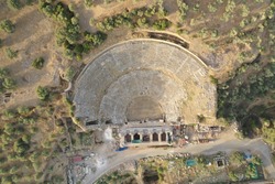 Aerial view of the ancient theatre at Nysa located in present Aydin, Turkey