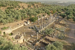 Aerial view of the ancient Agora of Nysa, located in present Aydin, Turkey. Agora means market place in Greek.