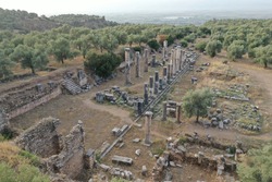 Aerial view of the ancient market place (The Agora) of Nysa, located in present Aydin, Turkey