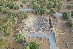 Aerial view of the senate building of the ancient city Nysa located in present Aydin, Turkey