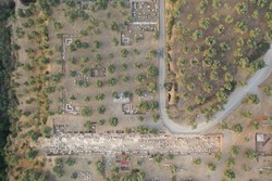 Aerial View of the ancient roman forum at Nysa, located in present Aydin, Turkey. 