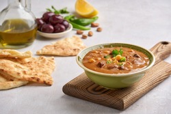 Fava beans  dip, traditional egyptian, middle eastern food foul medames