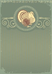 Vintage Thanksgiving turkey postcard for text.Vector