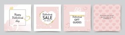 Set of Valentines day social media post templates. Pink and gold holiday design.Vector illustrations for social media banners and website, online shopping, sale ads, greeting cards, marketing material