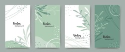 Background templates with copy space for text, plants and leaves for social media stories green tones. Vector illustration for mobile applications, invitations, advertisements, web banners
