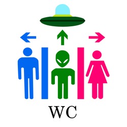 Vector funny icon for toilet with alien