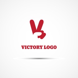 Template for logos, labels, emblems with V hand victory symbol. Vector illustration.