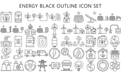 Thin black Energy outline icons set, include battery, sun, green ecology, renewable and sustainable. Used for modern concepts, web and apps. eps 10 ready convert to svg