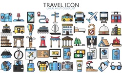 Tour and travel icons set. Contains such Icons as World Map, Connections, Global Business. Used for modern concepts, web, UI, UX kit and applications. vector EPS 10 ready to convert to SVG.