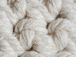 Close up of half double crochets white textile. Basic crotchet stiches. Can be used as a background.