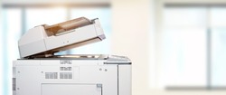 Copier printer, Close up the photocopier or photocopy machine office equipment workplace for scanner or scanning document and printing or copy paper and xerox.
