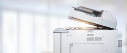 Copier printer, Close up the photocopier or photocopy machine office equipment workplace for scanner or scanning document and printing or copy paper duplicate and Xerox.