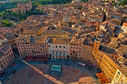 Nice view on the old town and city of Siena, Italy 