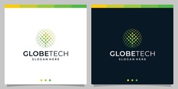 Inspiration logo tree with globe tech style and gradient color. Premium vector